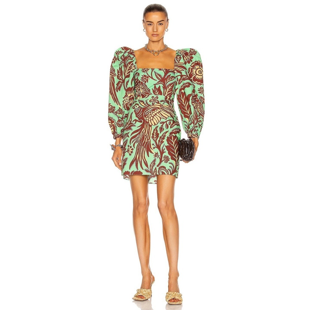Johanna Ortiz Golden Temple Mini Dress Womens 2 Colonial Poison‎ Green Brown